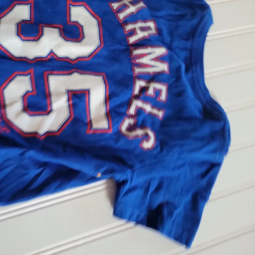 Texas Rangers Shirt Boys 4 Blue Red Crew Neck Short Sleeve Hamels 35 Comfort Top
